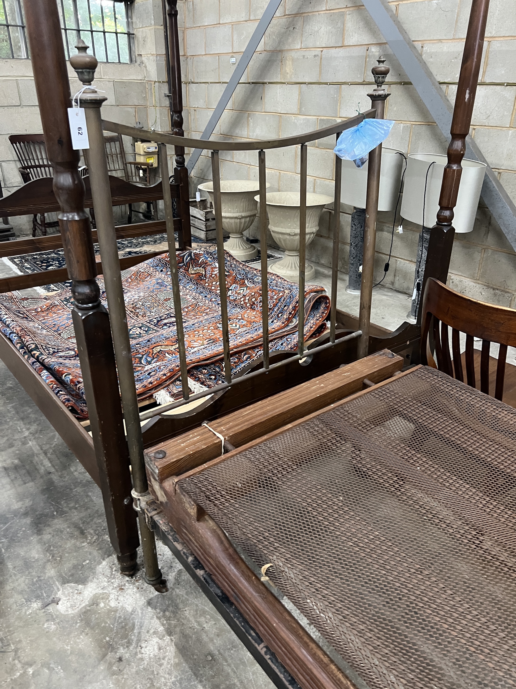 A late Victorian brass single bed frame, width 92cm, length 204cm, height 144cm